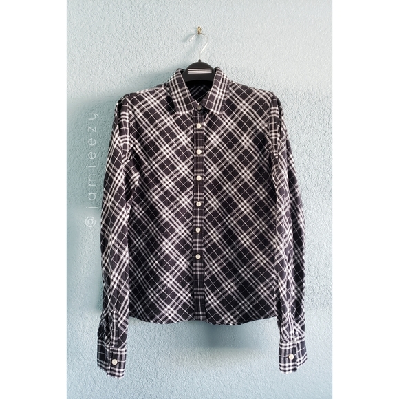 Burberry Tops - Burberry | Check Plaid Button-Down Cotton Blouse